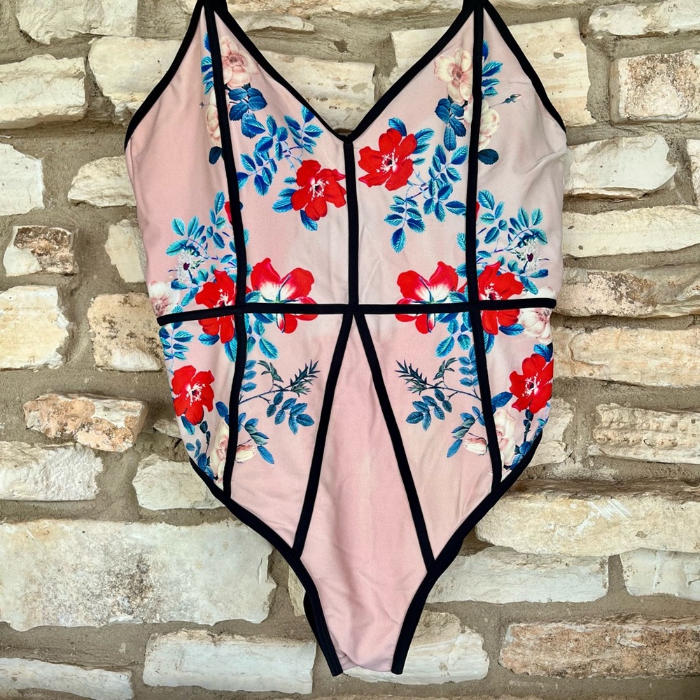 Floral V-Neck One-Piece Swimsuit